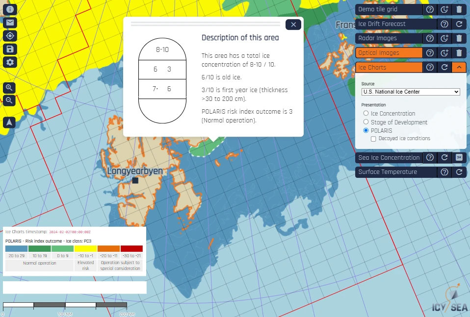 POLARIS RIO ice chart in IcySea