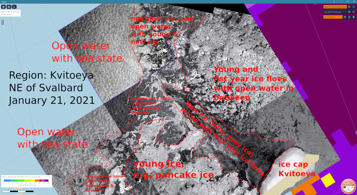 Interpretation of winter conditions, ice edge Kvitoeya region north-east of Svalbard
