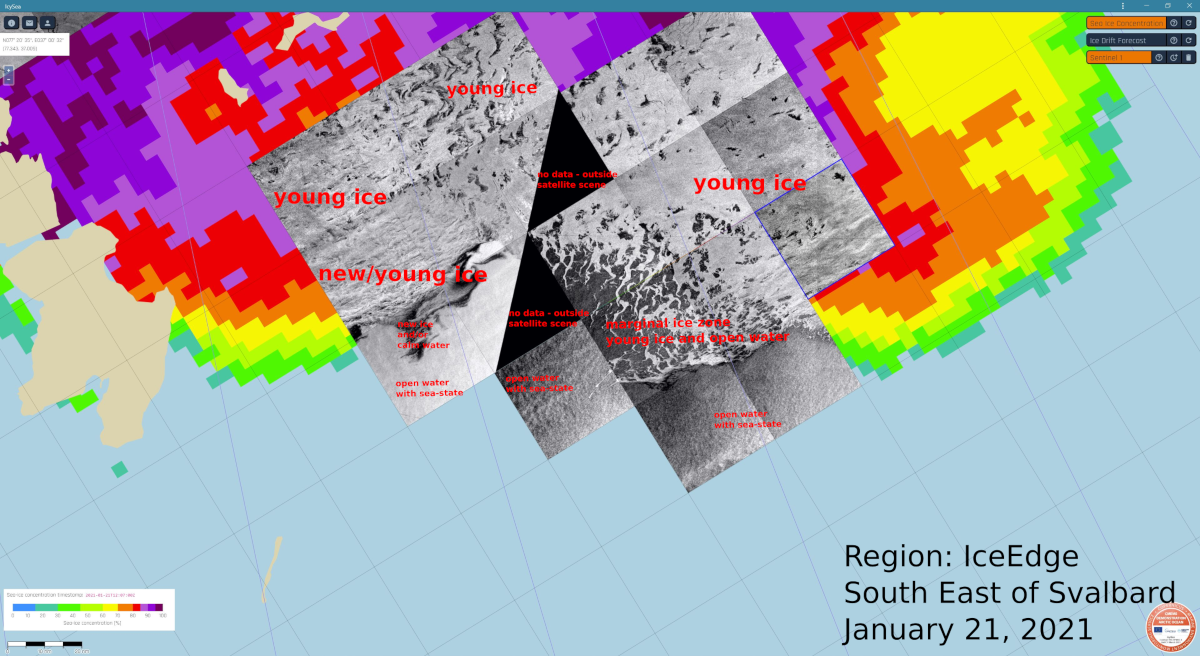 Interpretation of winter conditions, ice edge south-east of Svalbard