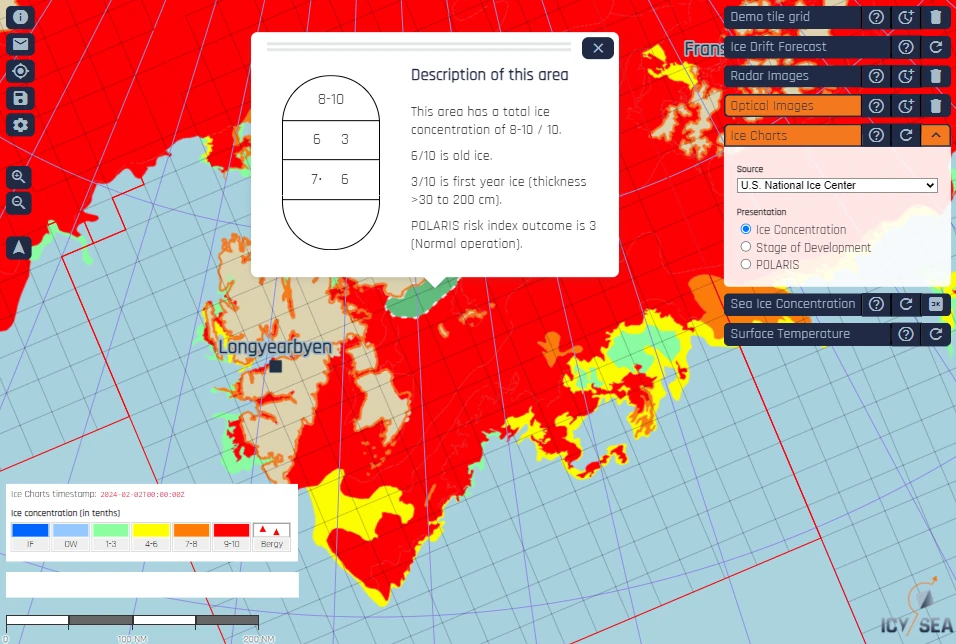 Sea ice concentration ice chart in IcySea